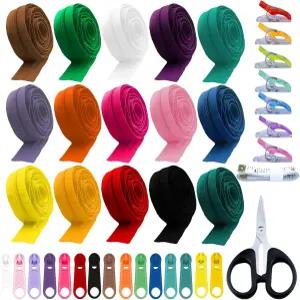 대량 재봉 용품 키트 45Yd 3 나일론 코일 지퍼15가지 색상 금속 풀 90개 클립 30개 가위 및 자 가방 의류