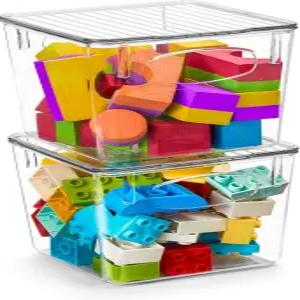 뚜껑이 있는 소버스 소형 투명 플라스틱 보관함 쌓을 수 장난감 의류 의약품 화장품 옷장 미술 용품 욕실