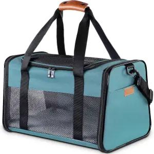 고양이 캐리어 - 휴대용 접이식 반려견 반려동물 최대 15파운드의 부드러운 면 가방 항공사 승인 여행용