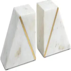 코크 앤 밀 마블 북엔드는 선반용 장식용 무거운 책 독특한 미드 센추리 모던 화이트와 골드 황동 인레이