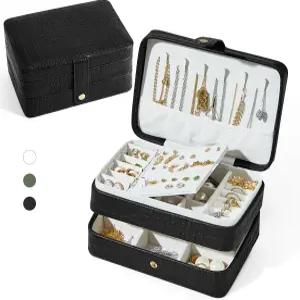 여행용 주얼리 케이스 귀걸이 목걸이 반지 팔찌 여성용 컴팩트 선물용 3겹 PU 가죽 보관함 크리스마스