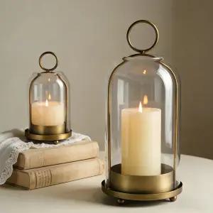 스치키 허리케인 캔들 홀더 랜턴 야외용 기둥 2종 세트 - 거실 테이블 중앙 장식용 유리 돔이 있는 앤티크