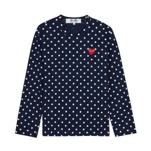 [롯데백화점]꼼데가르송 FW25 공용 하트 와펜 도트 티셔츠 AX T166 051 NAVY WHITE