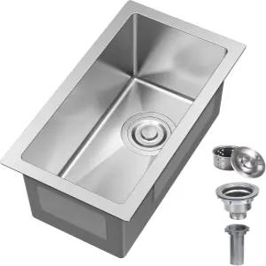 10인치 바 싱크 언더마운트 10 x 18인치 소형 18게이지 스테인리스 스틸 싱글 볼 습식 바구니 스트레이너