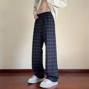 록쉬블몰 바지 남성용 면 가을 캐주얼 빈티지 체크 일자 커프스 HO3