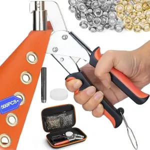 헤비 듀티 그로밋 툴 키트 휴대용 3/8인치 아일렛 수동 프레스 기계 500개 방수포 패브릭 및 가죽용 케이스