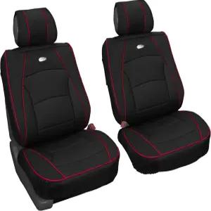 FH 그룹 전면 세트 인조 가죽 카시트 쿠션 자동차 트럭 SUV 방수 커버 2팩 유니버설 핏 블랙 레드 트림