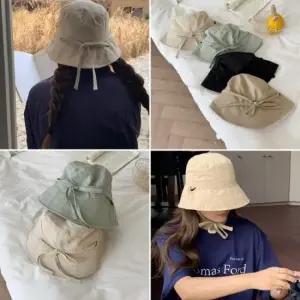 큰손 러블리 끈 벙거지 모자 버킷햇 사파리모자 여름 여성 캠핑 등산 낚시 귀여운 캐주얼 리본