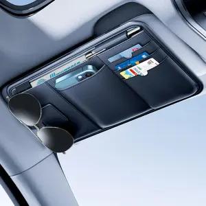 Tmengdao 카바이저 정리함 프리미엄 가죽 선글라스 및 자동차용 카드 홀더 등록/보험 슬롯 신용카드 포켓