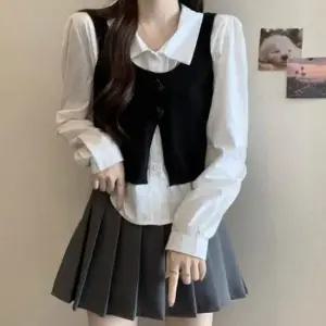 레이어드 조끼 셔츠 남방세트 여성스런 뷔스티에 심플