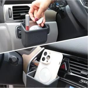 자동차 에어벤트 보관 가방 정리함 포켓 선글라스 홀더 장착 휴대폰 동전 열쇠 카드 케이스 후크 포함 블랙