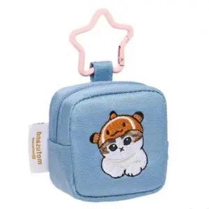 모후 고양이 자수 사각 미니 파우치 7cm 라이트블루