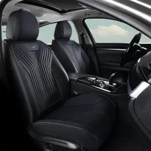 플로리치 가죽 카시트 커버 자동차 시트 앞좌석 방수 풀 커버리지 쿠션 프로텍터 대부분의 트럭 SUV 블랙에