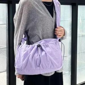 나일론 크로스백 여성 주름 스트랩 가방 바스락 퍼플