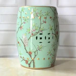 세라믹 정원 의자 유약 꽃 및 새 드레싱 손으로 칠한 드럼 신발 교환대 실내 실외용 사이드 테이블 파티오