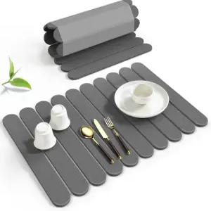 주방 카운터용 대형 돌 접시 건조 매트 빠른 규조토 흙 병 컵용 롤업 고흡수성 및 미끄럼 방지