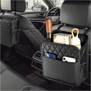 2 PCS 카시트 백 정리함 3개의 추가 포켓이 있는 대용량 접이식 행잉백 방수 가죽 오토시트 보관 자동차