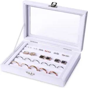 투명 뚜껑이 있는 프리뷰티 링/이어링 정리함 트레이 7 슬롯 박스 벨벳 홀더 서랍 삽입 주얼리 보관함