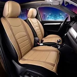 FH 그룹 프론트 세트 인조 가죽 카시트 쿠션 로우 백시트 유니버설 핏 SUV용 에어백 호환 커버 세단 베이지