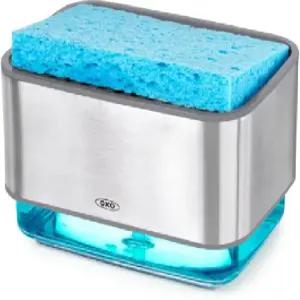 OXO 굿 그립 스테인리스 스틸 비누 디스펜싱 스펀지 홀더 투명 원 사이즈