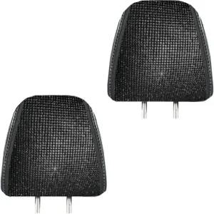 Qurbuns 2 PCS 블링 카 헤드레스트 커버 반짝이는 풀 라인스톤 카시트 통기성 소프트 프로텍터 오토