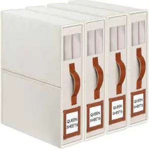 그빈테츠 침대 시트 정리함 및 보관함 4팩퀸 킹 사이즈 창문 라벨이 있는 접이식 가죽 손잡이가 베이지