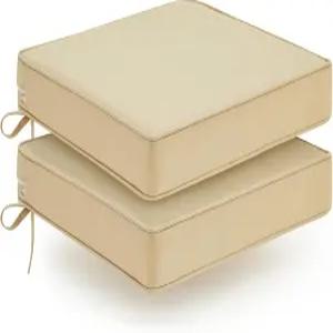 야외 의자 쿠션 세트 2개 방수 파티오 넥타이가 달린 가구 위커 교체 시트 19 x 3 인치 베이지