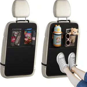 토토코쿤 자동차 뒷좌석 보호대 맞춤형 수납 포켓이 있는 2팩 블랙 방수 킥 매트 유니버설 핏 600D