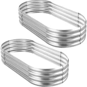 랜드 가드 2Pc 아연 도금 재배 정원 침대 키트 플랜터 타원형 대형 금속 상자 야외 채소