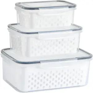 냉장고용 탈착식 스트레이너가 있는 투명 누수 방지 식품 저장 용기 3개의 배수 바구니 스릴리야 팩