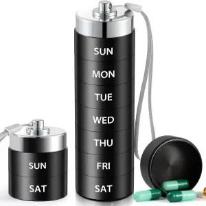 금속 여행용 알약 정리함 대형 주간 상자 휴대용 알루미늄 합금 방수 용기 비타민 어유 보충제 블랙용