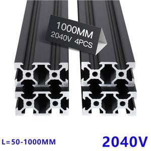 4pcs 블랙 V 슬롯 2040 유럽 표준 산업용 알루미늄 합금 프로파일 길이 10 1000mm DIY 3D 프린터 CNC 용 선형 레일