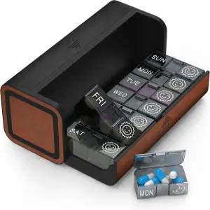 알약 정리함 주간 7일 가죽 의약품 상자 여행용 용기 비타민 오전 2시 케이스 일일 개인정보 보호약 홀더