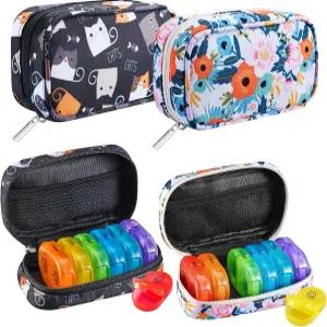 세르페이미 주간 여행용 알약 정리함 2회 하루 오전 오후 레인보우 상자 7일 지퍼 캔버스 케이스 비타민