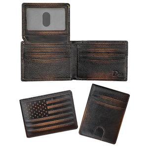 [미국배송] 남성용 DK86 지갑 슬림 RFID 바이폴드 정품 가죽 2 ID 창(선물 상자 포함)(블랙 브라운 미국 국기 포함)