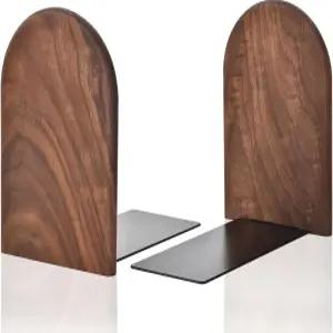 라우비 북엔드 선반용 튼튼한 나무 - 헤비 듀티 논슬립 북 오거나이저 홈 오피스용 장식용 도서관 블랙