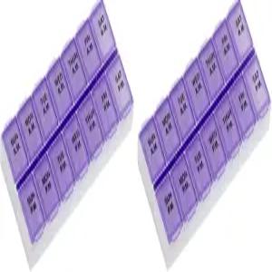 이지 도즈 위클리 7일 AM/PM 알약 정리함 비타민 케이스 의약품 상자 중간 구획 하루 2회 보라색 2팩