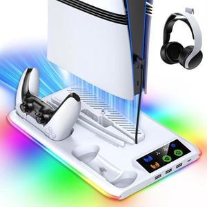 PS5/Slim/Pro 냉각 스탠드(LED 컨트롤러 충전 스테이션 포함), PlayStation 5 콘솔 액세서리용 3단 팬