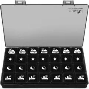 풀리콘 초대형 주간 알약 정리함 4회 XL 대형 상자 7일용 약 비타민/생선 오일/보충제용 케이스블랙