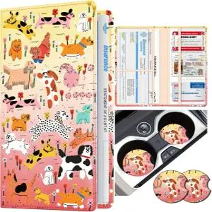 자기 차단 기능이 있는 슬로히프 자동차 등록 및 보험 카드 소지자 차량 글러브 박스 정리 여성 가죽 면허