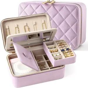 대형 거울이 있는 루마이나 벨벳 여행용 주얼리 박스 여성 및 소녀용 이중 레이어 정리 케이스 6개의 변색