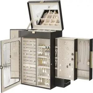 거울이 있는 후브로 주얼리 박스 유리 창문이 여행 정리함 수직 보관함 크리스마스 선물 사랑하는 사람을
