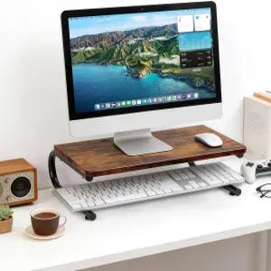 책상 목재 및 금속 컴퓨터 모니터 스탠드 노트북 PC 프린터 라이저 러스틱 브라운용 ARCOBIS