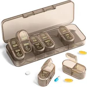 주간 알약 정리함 2회 7일 오전 PM 상자 여행용 케이스 생선 기름 비타민 및 보충제용 의약품