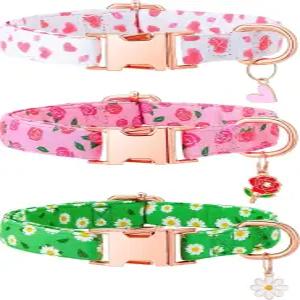 중간 크기의 개를 위한 3팩 꽃무늬 목걸이 핑크색 여자 암컷 꽃 펜던트 1218.9인치