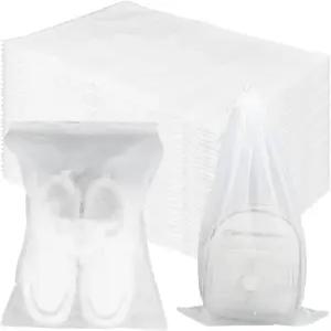 200개 흰색 부직포 신발 보관 가방 방진 드로스트링 여행용 커버12.5인치 x 18.5인치 부츠 지갑용 통기성