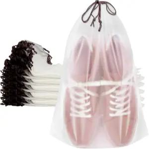 여행용 신발 가방 150개 15.7인치 x 11.7인치 대형 클리어 드로스트링 포장 정리 방수 보관 먼지