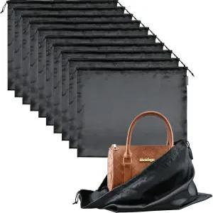 지갑 및 핸드백용 먼지 봉투 10팩 신발 부츠용 드로스트링 여행용 보관 파우치 포함 실크 커버 가방블랙