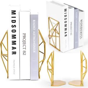 파우더 코팅 마감이 있는 선반용 장식 기하학적 디자인 골드 메탈 북엔드 - 사무실 가정 방 위한 우아한