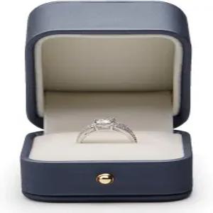 결혼식을 위한 Oirlv 화려한 스틸블루 링 박스 프리미엄 가죽 선물 상자 프로포즈 주얼리 보관 케이스